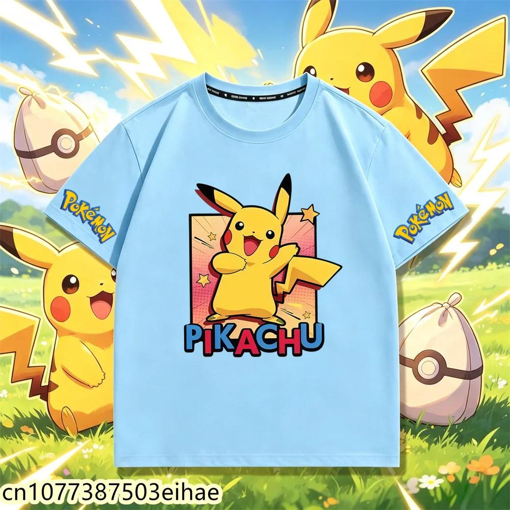 2026 New Streetwear Pokémon T Shirt, Cartoon Graphic Crew Neck Tee, Kawaii Cute Summer Casual Tops For 3-14Y Boys And Girls