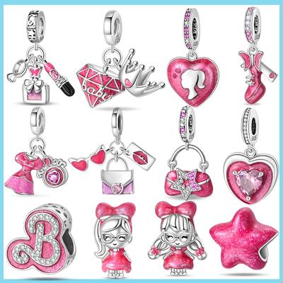100% Copper Charms Beads Fit Brand Original Bracelet Fashion Pink Princess Skirt Bag Lipstick Charms Diy Jewelry