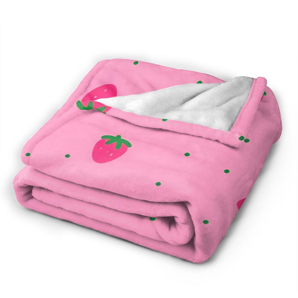 Pink Strawberry Blanket Super Warm Print Plush Throw Blanket For Living Room Camping Flannel Bedspread Bed Cover