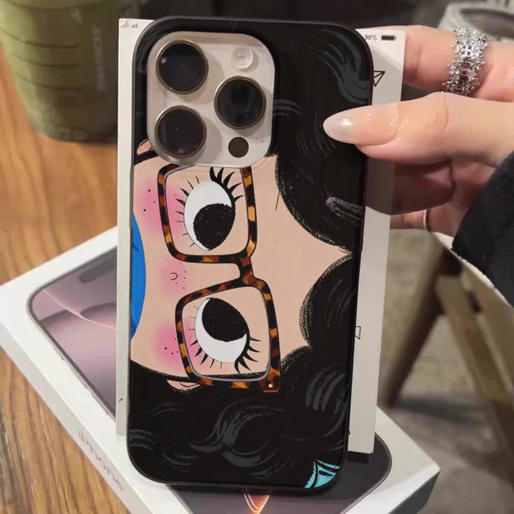 BIG EYES COMIC GIRL Phone Case For IPhone 17 16 15 14 13 12 11 Pro Max Plus Corrugated Bumper Back Cover Shell