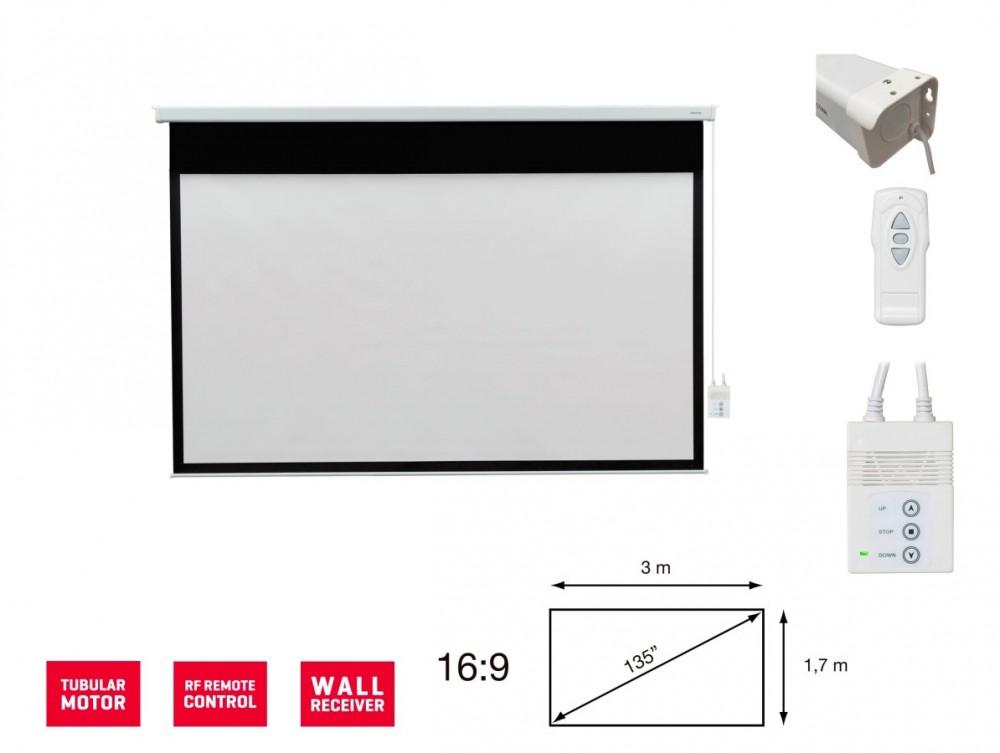 Fonestar PPEL-16135-FA - Ekran projekcyjny elektryczny 16:9, przekątna 135", pilot zdalnego sterowania, Fonestar