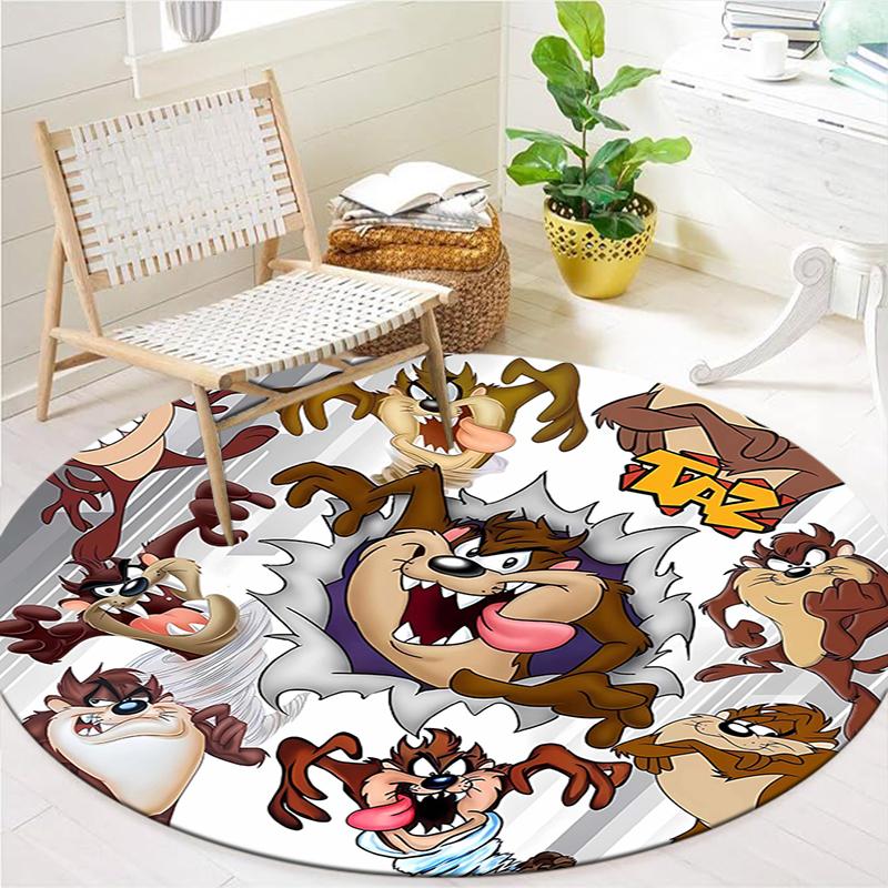 Tazmanian Devil Round Area Rug,Carpet Rug for Living Room Bedroom Sofa Playroom Decor,Non-slip Floor Mat