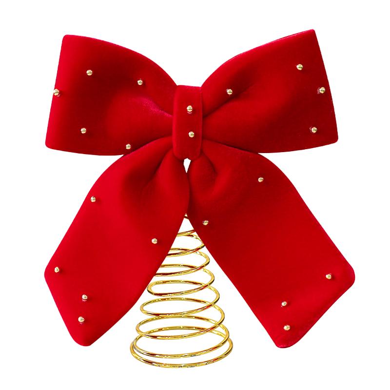 1Pc Christmas Tree Top Party Decoration Burgundy Exquisite Decoration Christmas Bow Decoration Metal Fabric