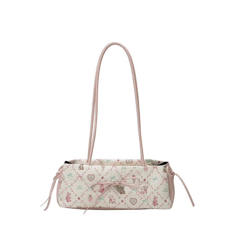 

Sweet Bow Shoulder Bag Cartoon Print Underarm Bag Female Tote Bag Versatile Large Capacity Commuter Handbag Holiday Gift рожевий