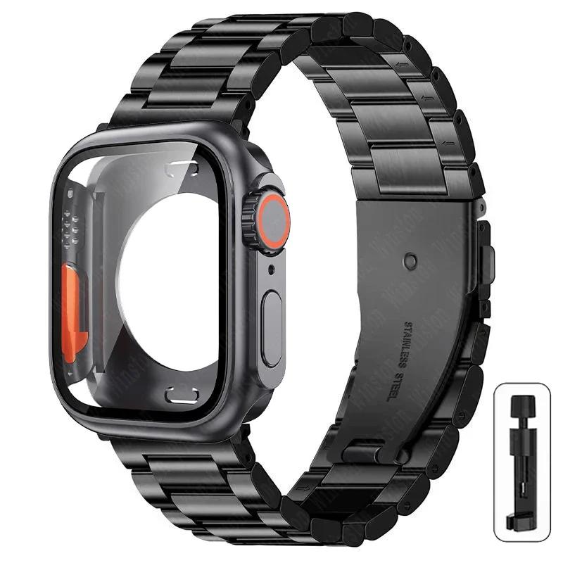 Change to Ultra Case+Band For Apple Watch 40mm 44mm 41mm 45mm Metal Stainless Steel strap for iWatch series Series 98 7 6 SE 5 4
