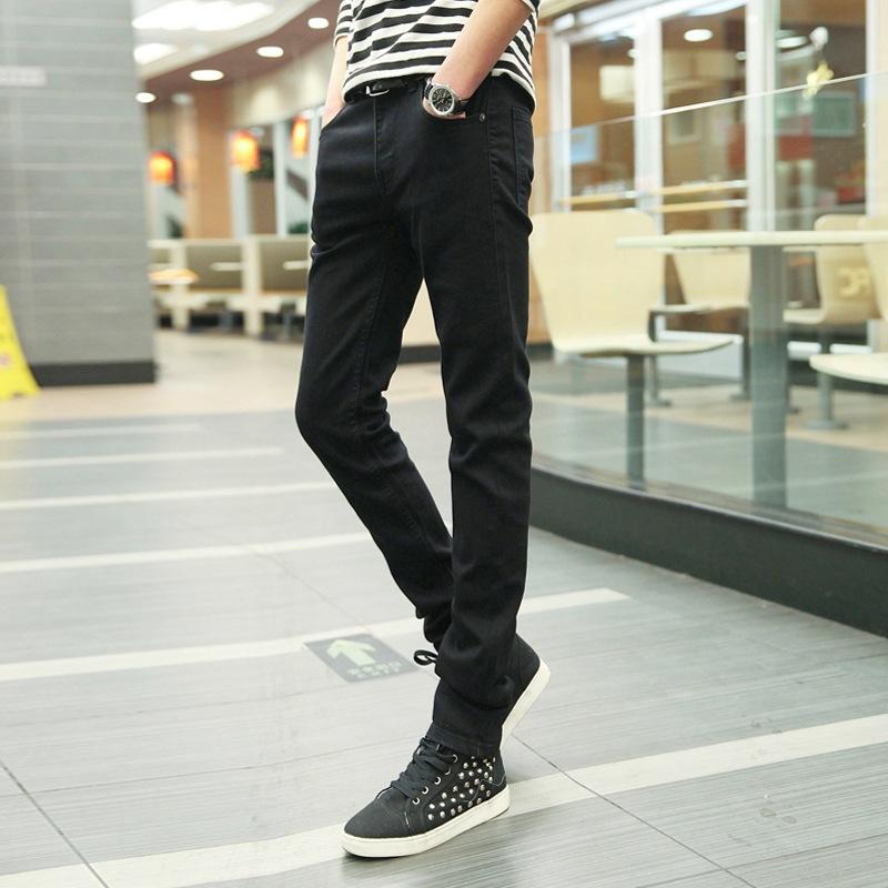Autumn and Winter New Pure Black Slim-fitting Pants Classic Teen Elastic Jeans Men's Pencil Pants