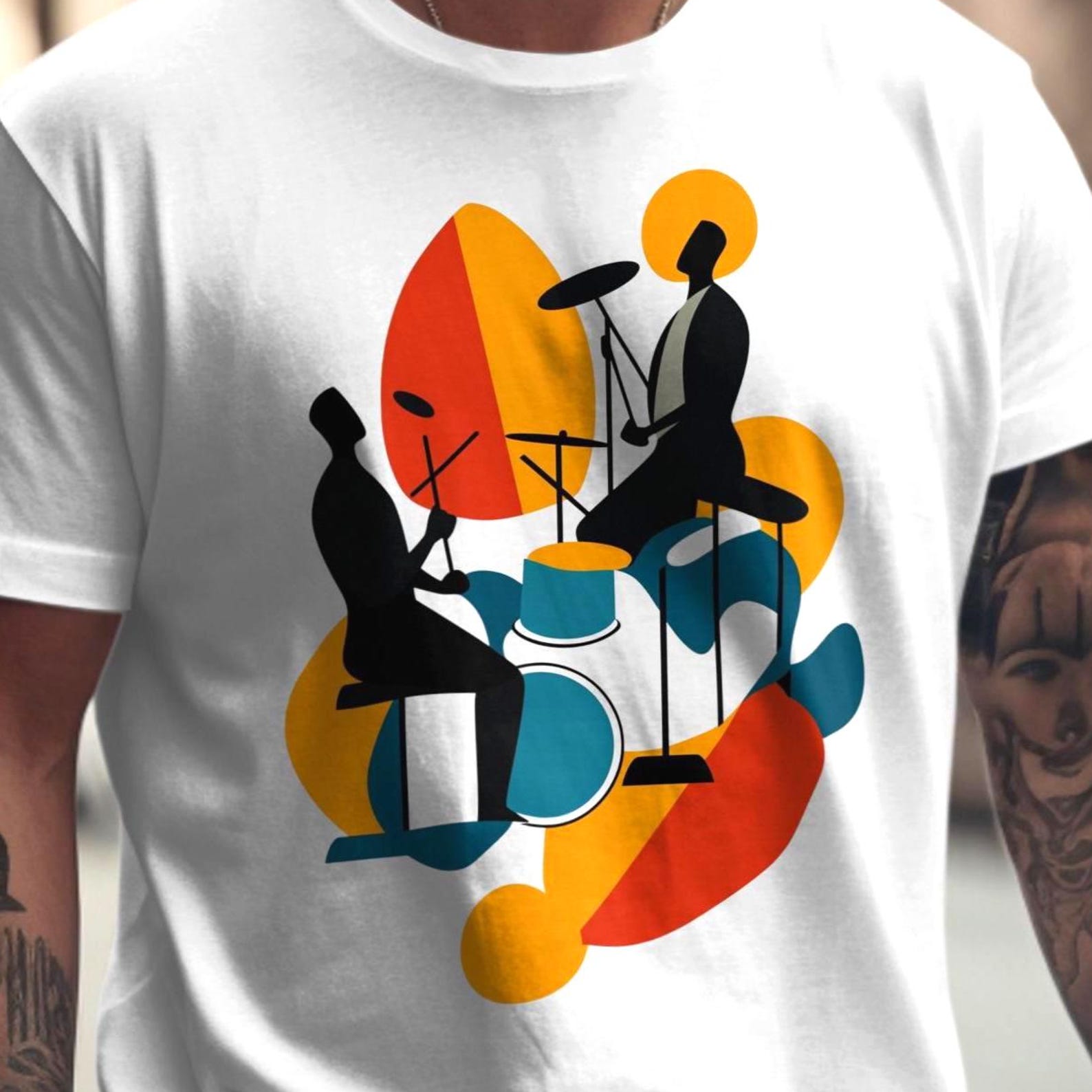 Drum Duo T-Shirt | Drummers Band Graphic Tee | Abstract Drum Set Shirt | Musician Gift XS to 5XL M