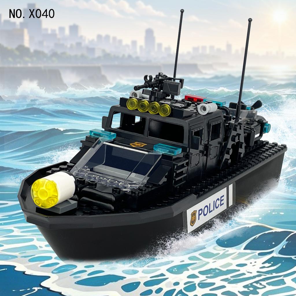 Coast Guard Tomahawk Ship X040 Children Assemble Small Particle Building Block Toy Patrol Boat Heavy Machine Gun