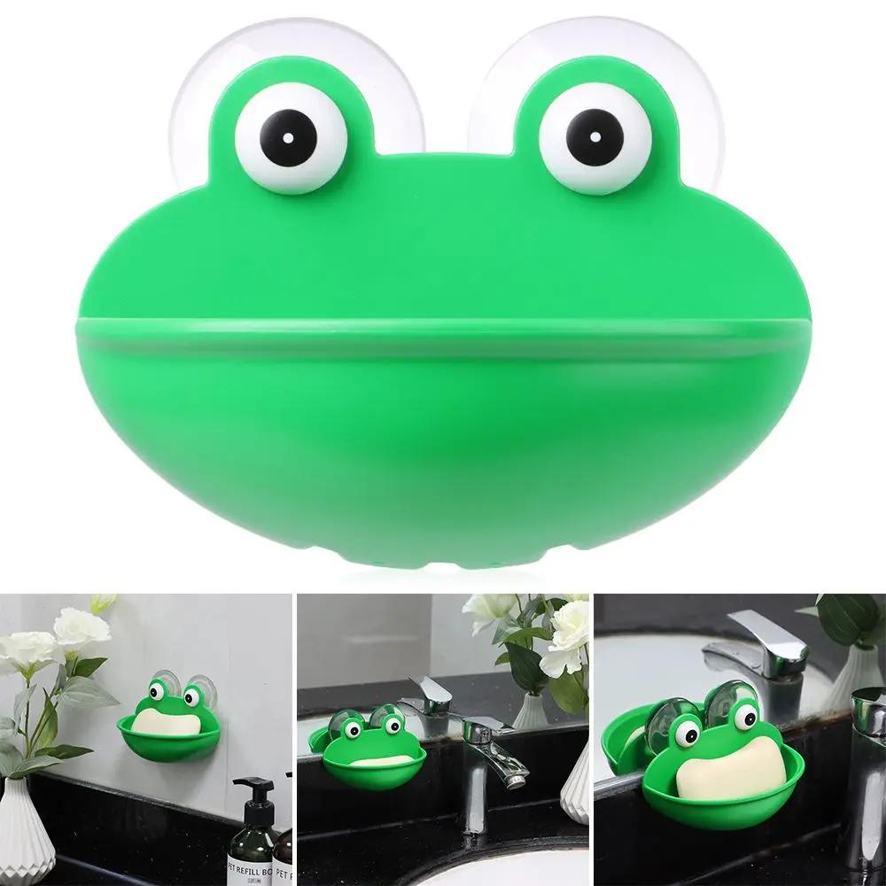 Hanging Shelf Wall Mounted Drain Tray Holder Leaking Water Drain Rack Storage Box Cartoon Sucker Soap Dish Frog Soap Holder