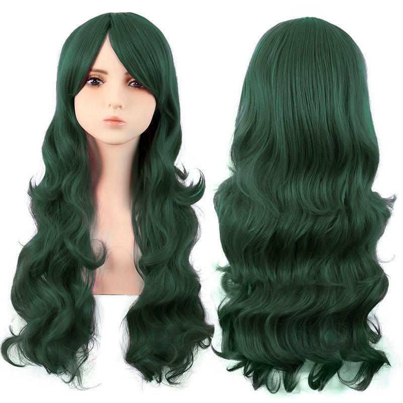 Flerfärgad 70 cm lång lockig animeperuk: Rotfrukt Rosa, Ljusguld, Svart, Roseröd Som Tillval