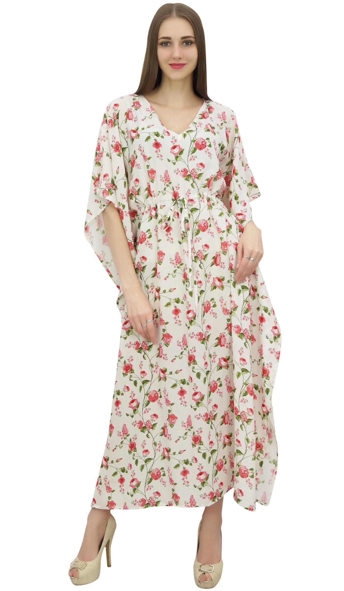 

Bimba Printed Caftan Long White Maxi Boho Kaftan Cover Up Drawstring 8 off білий колір