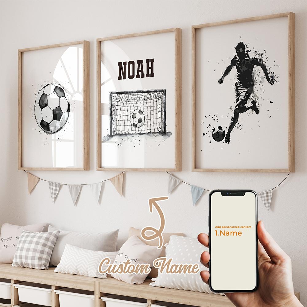 3pcs Personalized Custom Name Cartoon Football