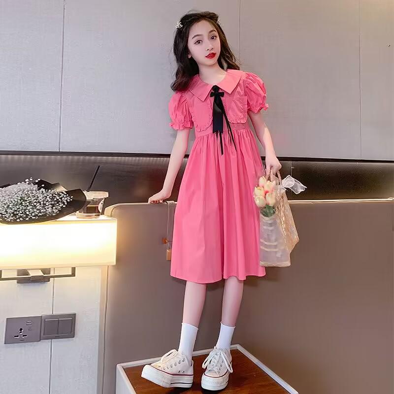 

Летнее платье принцессы в западном стиле для девочек с пышными рукавами 130 cm розовый