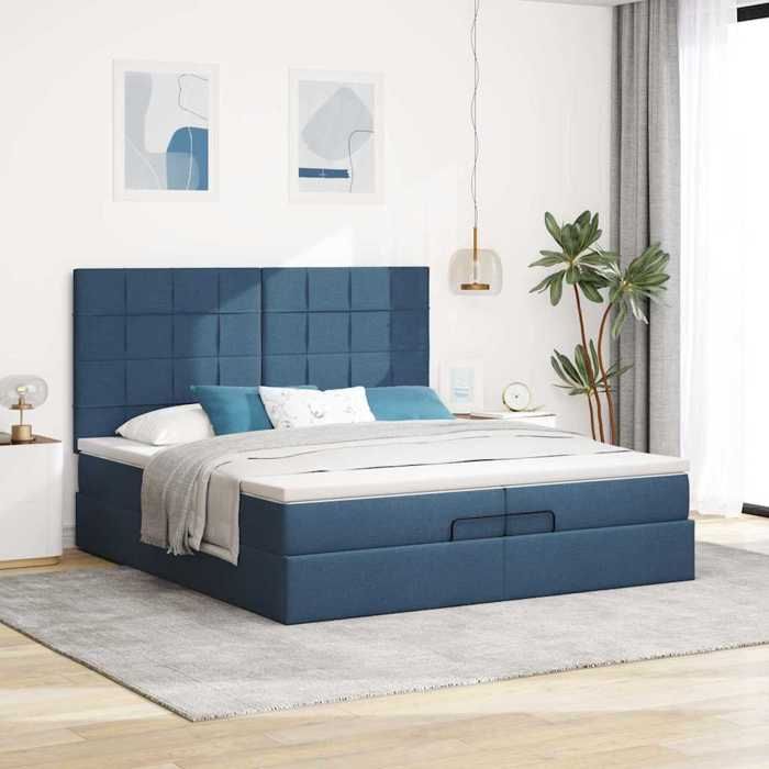 Cadre de lit avec matelas - Maison Exclusive - 200x200cm - Tissu bleu - Rangement sous le lit