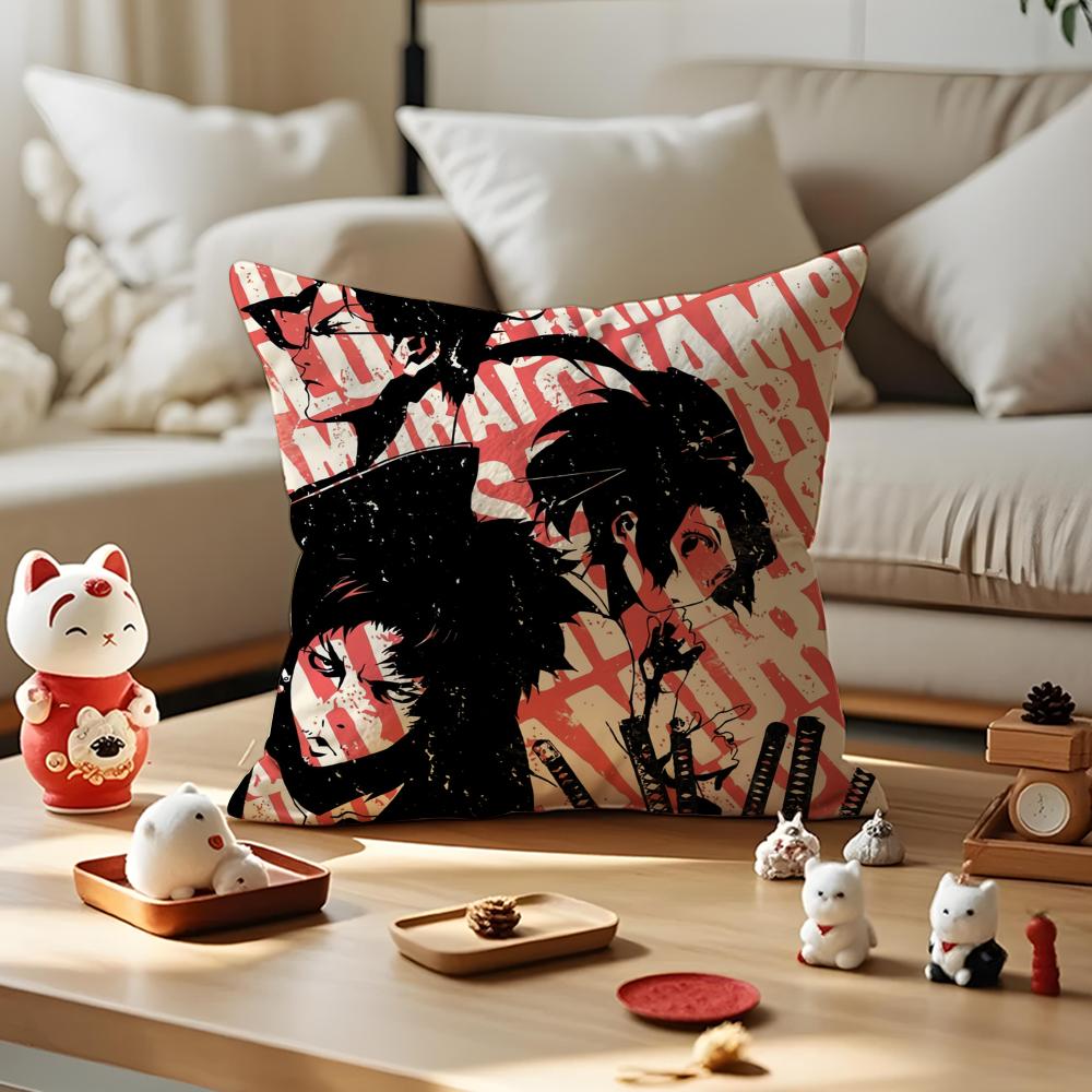 Anime Samurai Champloo Cushion Cover Anti-dustmite Pillowcase Invisible Zipper Silky Short Plush Sofa Cushion Cover