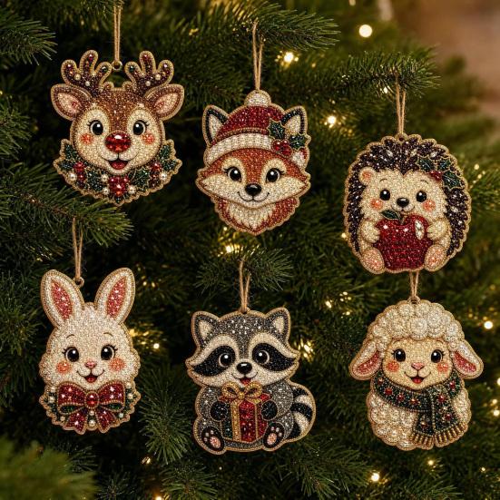 Seasonal Festive Hanging Decor 6 Pcs Christmas DIY Faux Pearl Painting Kit Ornaments, Rhinestone Art Party Decorative Supplies Tree Decoration