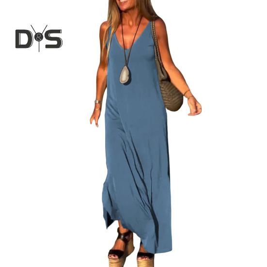 Γυναικείο καλοκαιρινό αμάνικο φόρεμα Cami Casual φόρεμα μάξι με σπαστό λαιμόκοψη Φαρδύ φόρεμα παραλίας Sundress Ταξιδιωτικές διακοπές