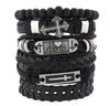 Men's Punk Skull Leather Bracelet Set Multi-Layer Gothic Rock Chain Bracelets Pentagram Charm Hip Hop Streetwear Badge Jewelry Accessories for Him