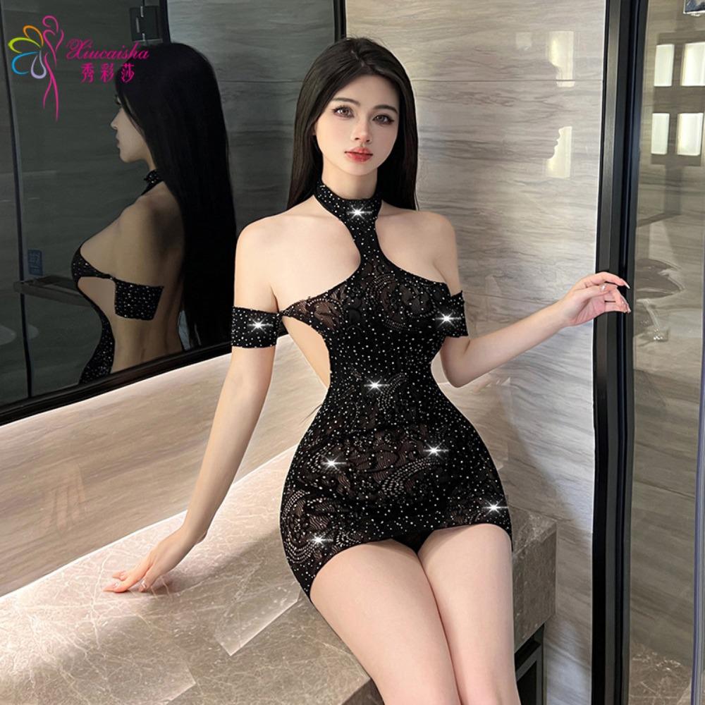 Sexy Underwear Transparent Small Chest Hip-wrapped Tight Net Clothes Temptation Hot Bed Passion Sexy No-take Pajamas Flash Diamonds