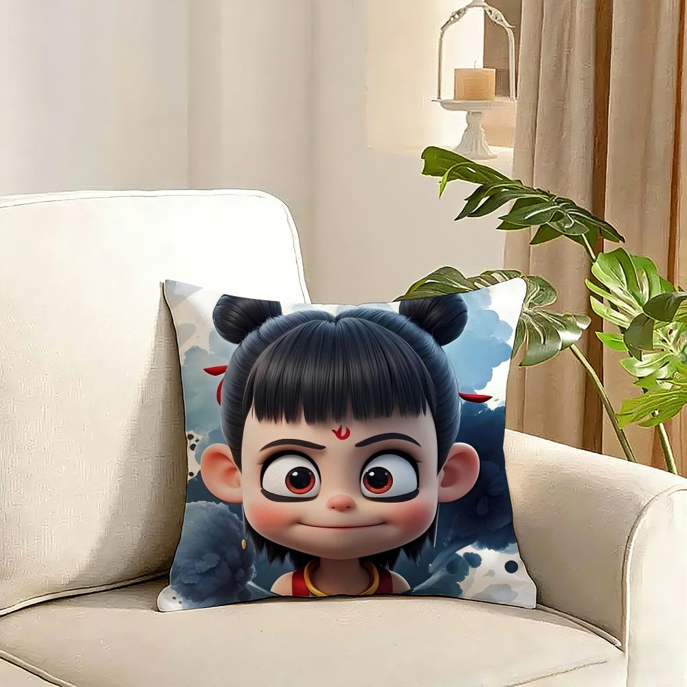 Popular Chinese Mytho Animation Nezha Cushion Cover Reversible Plush Pillow Cover Soft Fluffy Home Decor for Sofa Bedroom