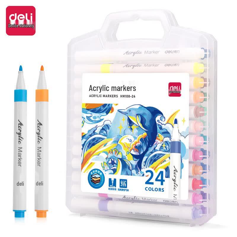 Deli 24-Color Single-Head Acrylic Marker Set
