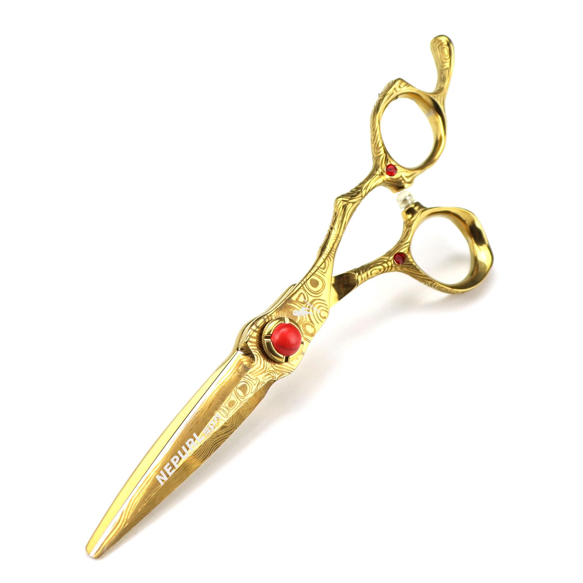 Gold Floral Damascus 6.0 Hairdressing & Barber Scissors - Serrated & Thinning