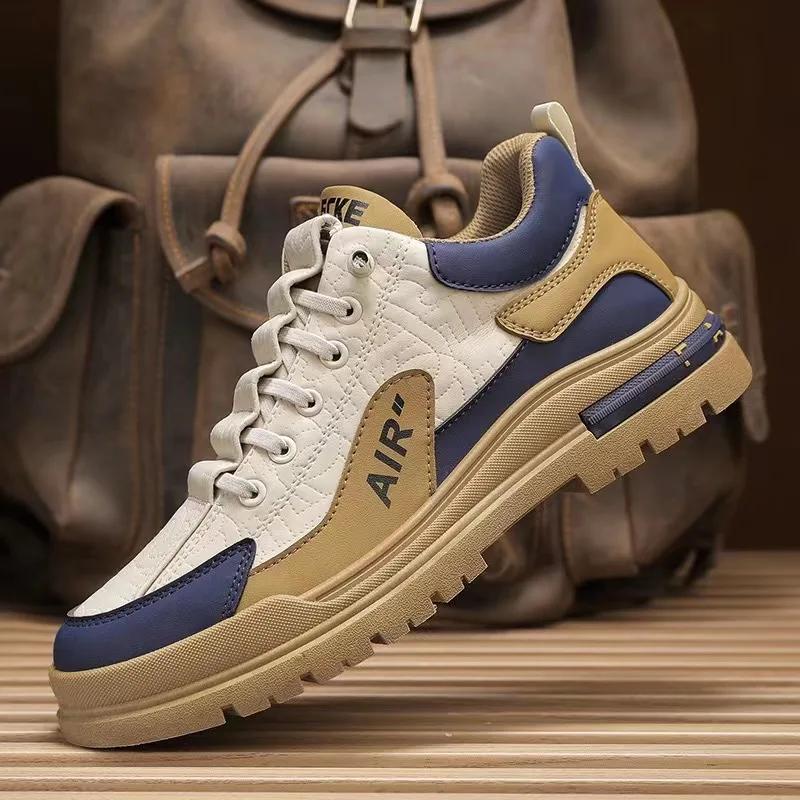 Fashion Thick Bottom Non-slip Male Footwear 2025 New Leather Casual Shoes Korean Breathable Work Shoes Trend Tenis Masculino Plate Shoes