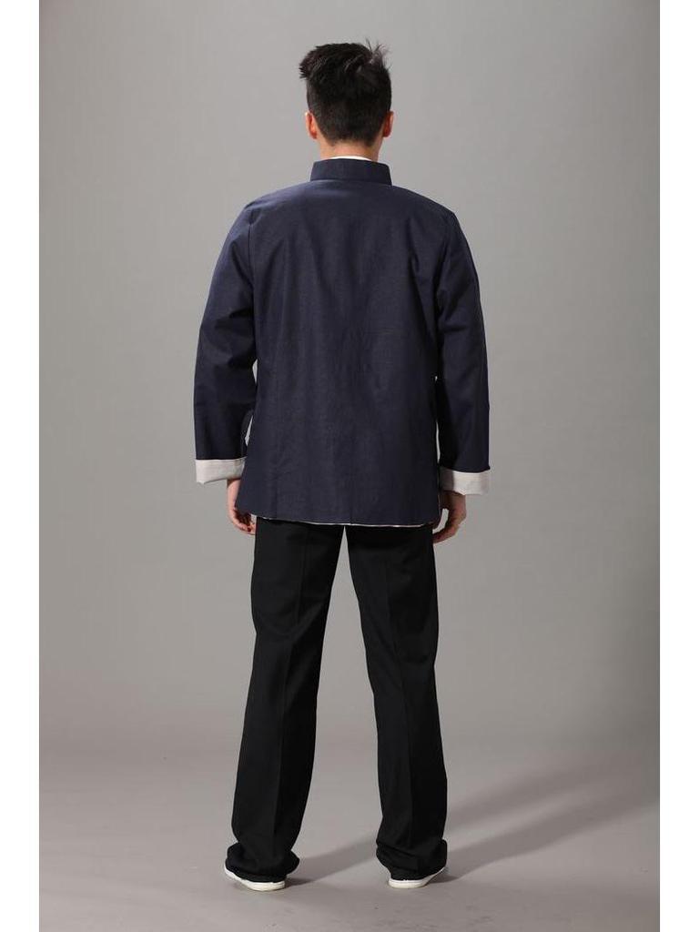 Men's Ethnic Style Tang Suit Jacket: Reversible Cotton-Linen Long Sleeve Hanfu for Spring/Autumn