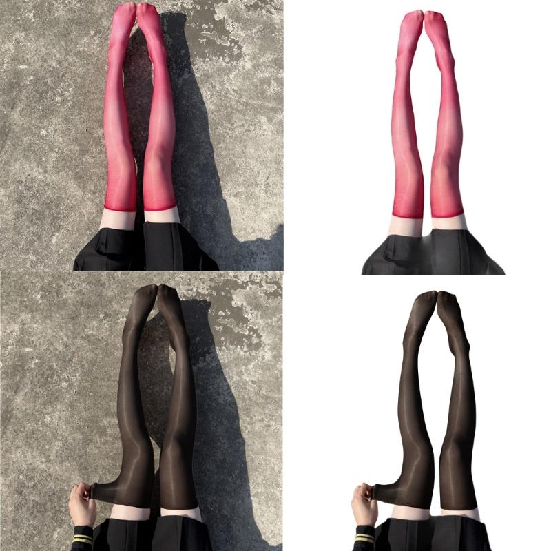 Women Shiny Ultra-Thin Silky Thigh High Stockings Sexy Oily Bright Shimmery Over Knee Long Socks Glossy Hosiery Clubwear