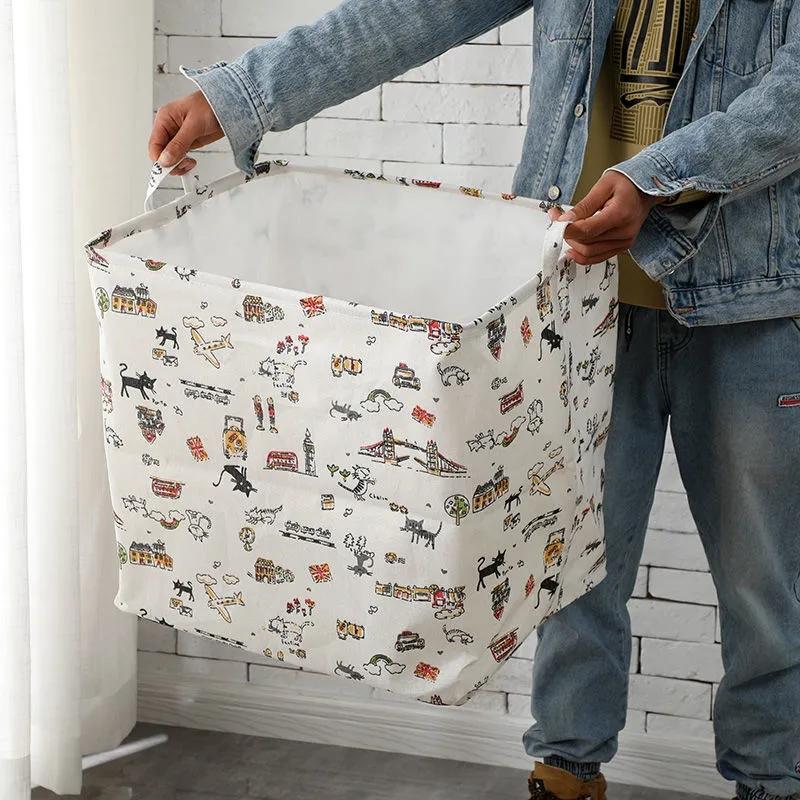 Extra Large Cotton Linen Home Debris Storage Bag Fresh Printed Pattern Clothes Dustproof Organizer Dormitory Quilt Finishing Bag
