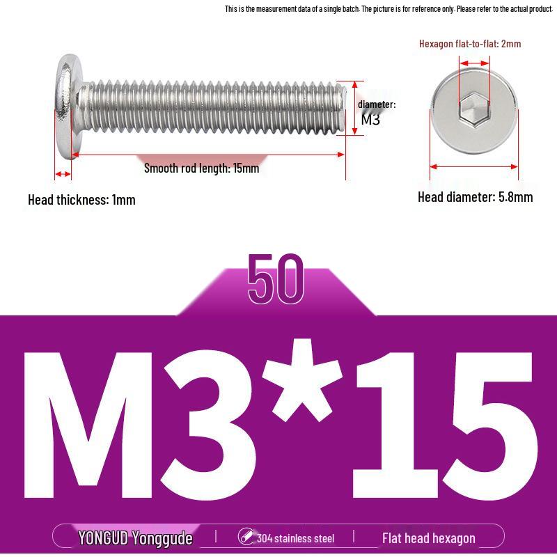 304 Stainless Steel Ultra-Thin Flat Head Hex Socket Bolt, M2-M12