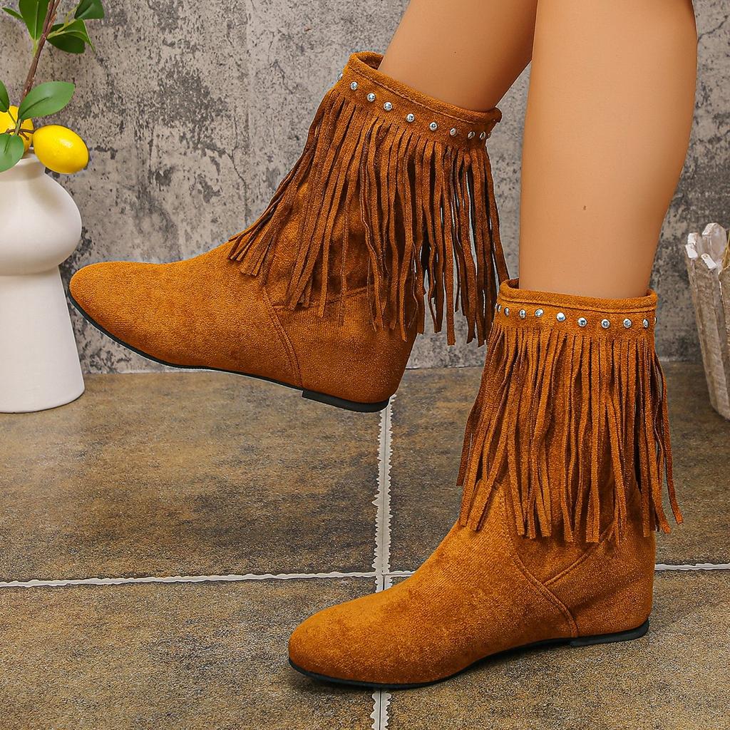 Fashion 2025 New Women Tassel Boots Autumn Chelsea Western Boots Solid Comfortable Ankle Boots Women Designer Fashion Retro Shoes Women