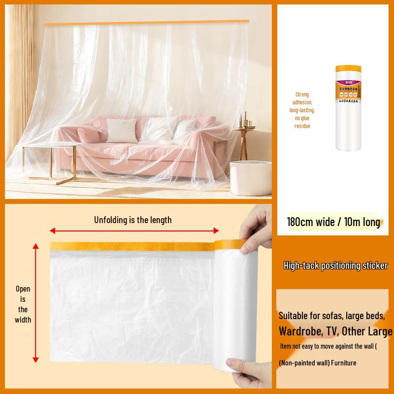 Thickened Plastic Dustproof Masking Film for Furniture Renovation and Spray Protection