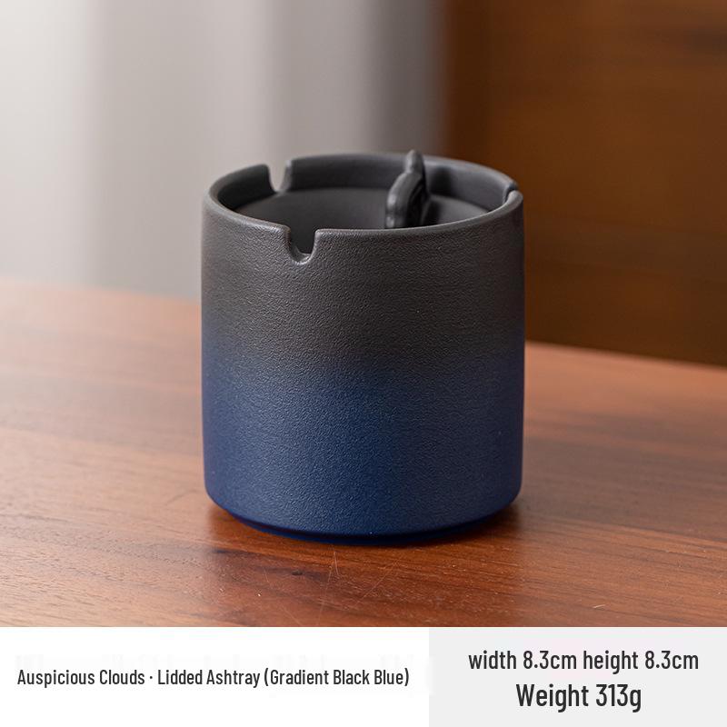 Large Ceramic Ashtray for Tea Room, Living Room, or Office - Chinese Style, Anti-Fly Design