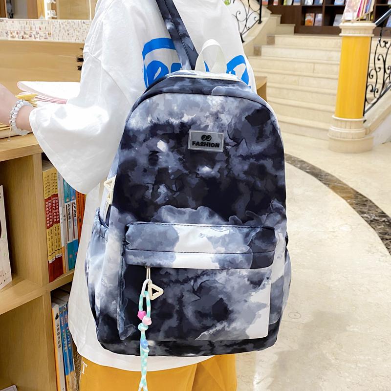 Dreiteiliges Rucksack-Set Nylon Grundschüler Tie-Dye Schultasche Damen Rucksack mit großem Fassungsvermögen mit Lunchtasche