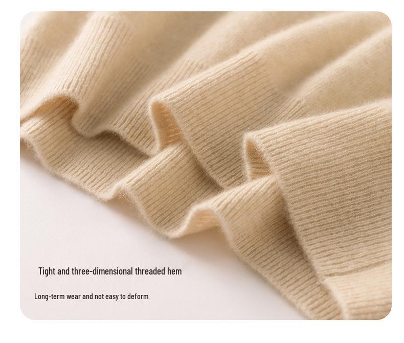 2025 Autumn/Winter Cashmere Loose Knit Top with Half-High Neck & Five-Point Sleeves