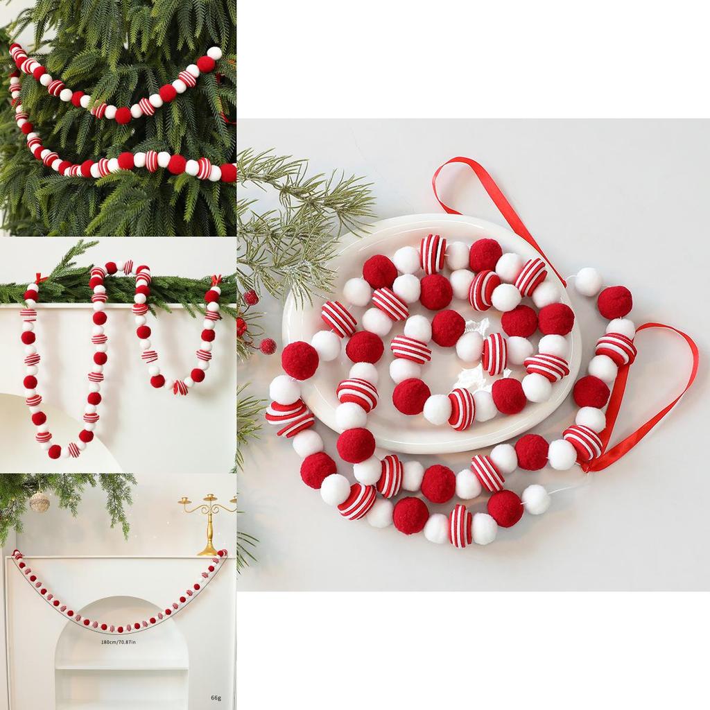 Christmas Felt Banner With Red White Balls For Holiday Decor And Window Display