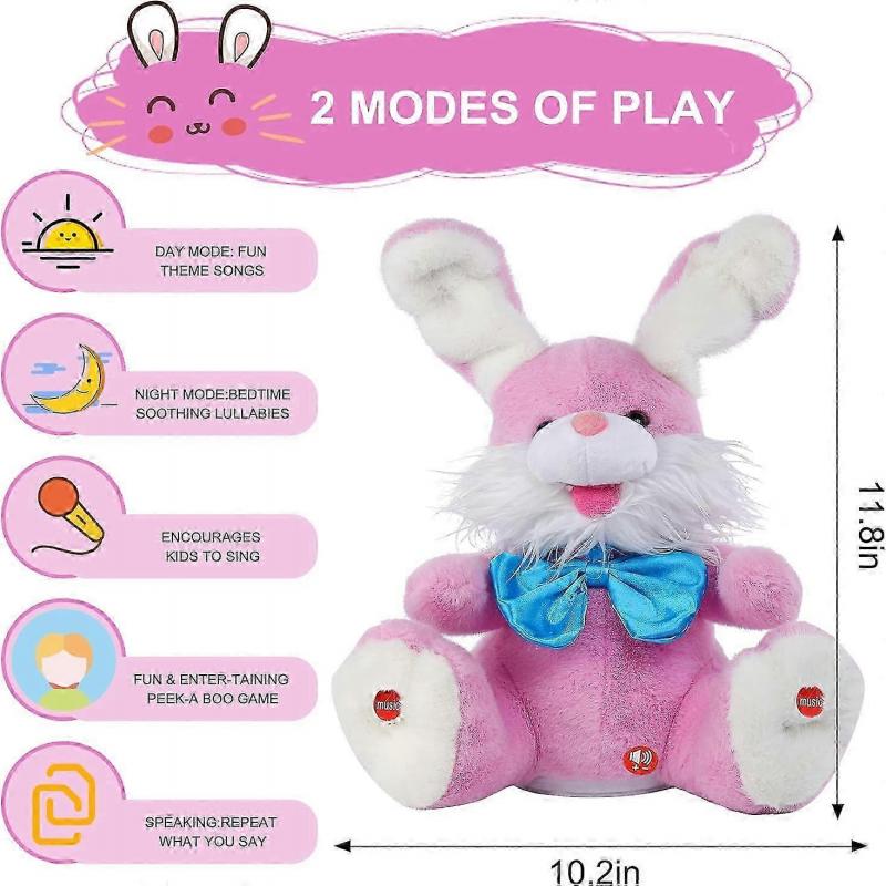 Bunny Stuffed Animal, Children Songs & Lullabies Peek-A Boo Toy Repeats What You Say, Talking Toys Singing with Floppy Ears for 0-6 6-12 Months 1-3 4+