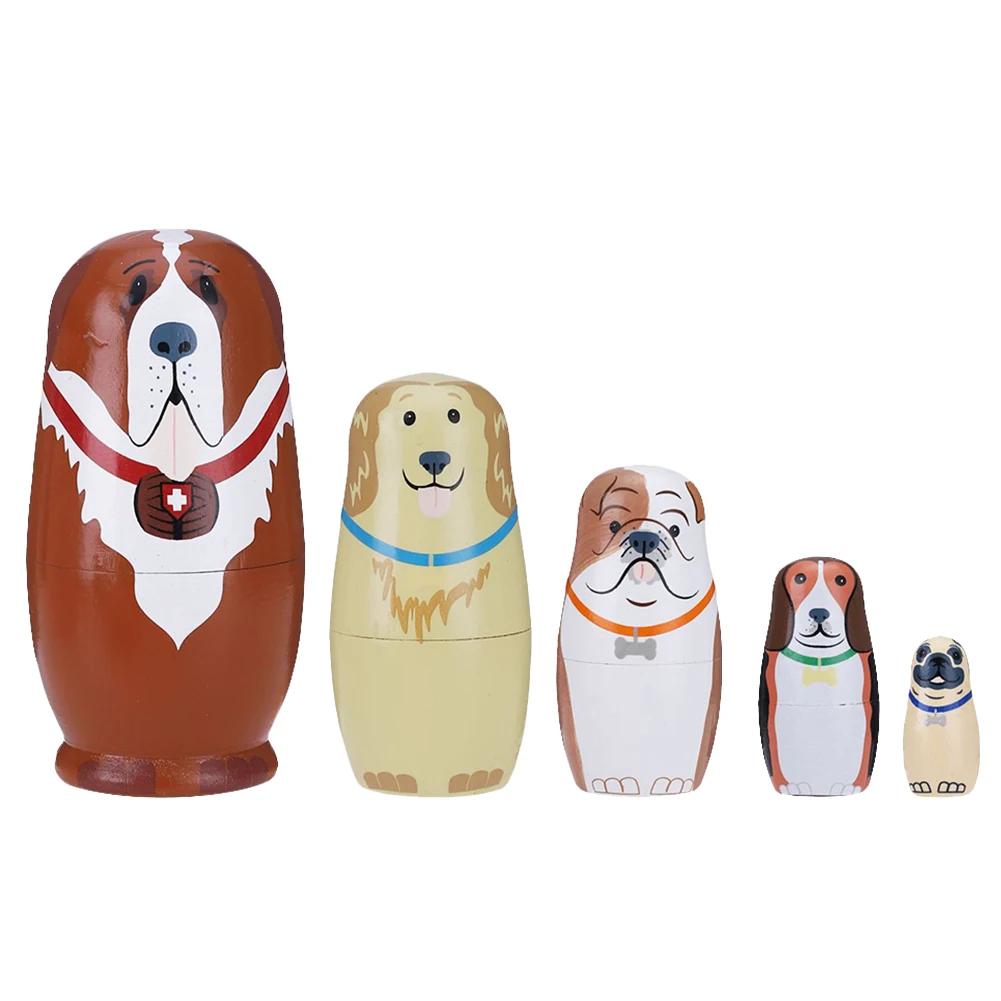 5-teiliges Set Matroschka-Puppe Handgemachtes Holz Stapelpuppe Haus Zimmer Dekoration Kinderspielzeug Engel Handbemalt Halloween Geburtstagsgeschenk