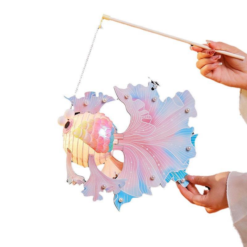 2026 DIY Handmade Chinese Goldfish Flower Lantern for Kids - Ancient Style Luminous Koi for New Year & Lantern Festival