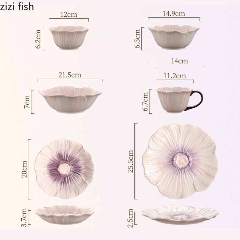 Relief Purple Floral Ceramic Plate Dessert Plate Pasta Dish Soup Bowl Salad Bowl Snack Bowl Molecular Cuisine Creative Tableware