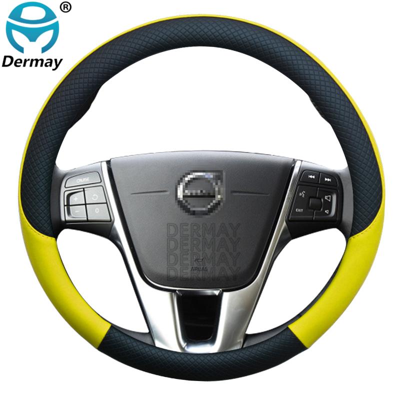 For Volvo V70 I II III Leather Car Steering Wheel Cover 100% DERMAY Brand Non-slip Auto Interior Accessories