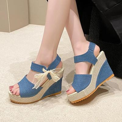 Nova chegada sapatos femininos sandálias femininas verão dedo do pé aberto cabeça de peixe moda plataforma salto alto sandálias cunha sapatos femininos mulheres