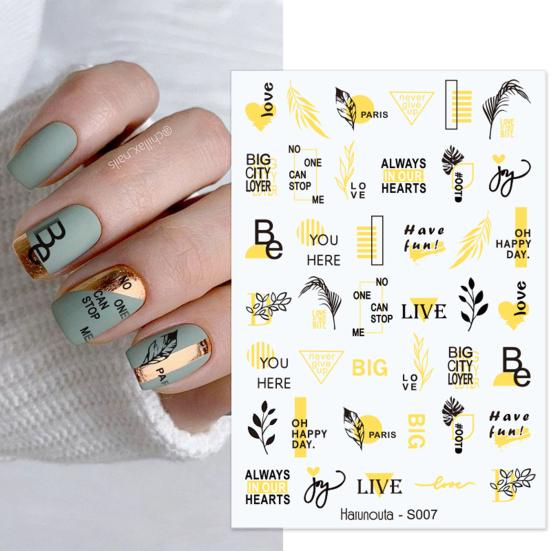 Nail Sticker Vivid Bright Ultra Thin Black White Leaves Flower Nail Tropical Geometry