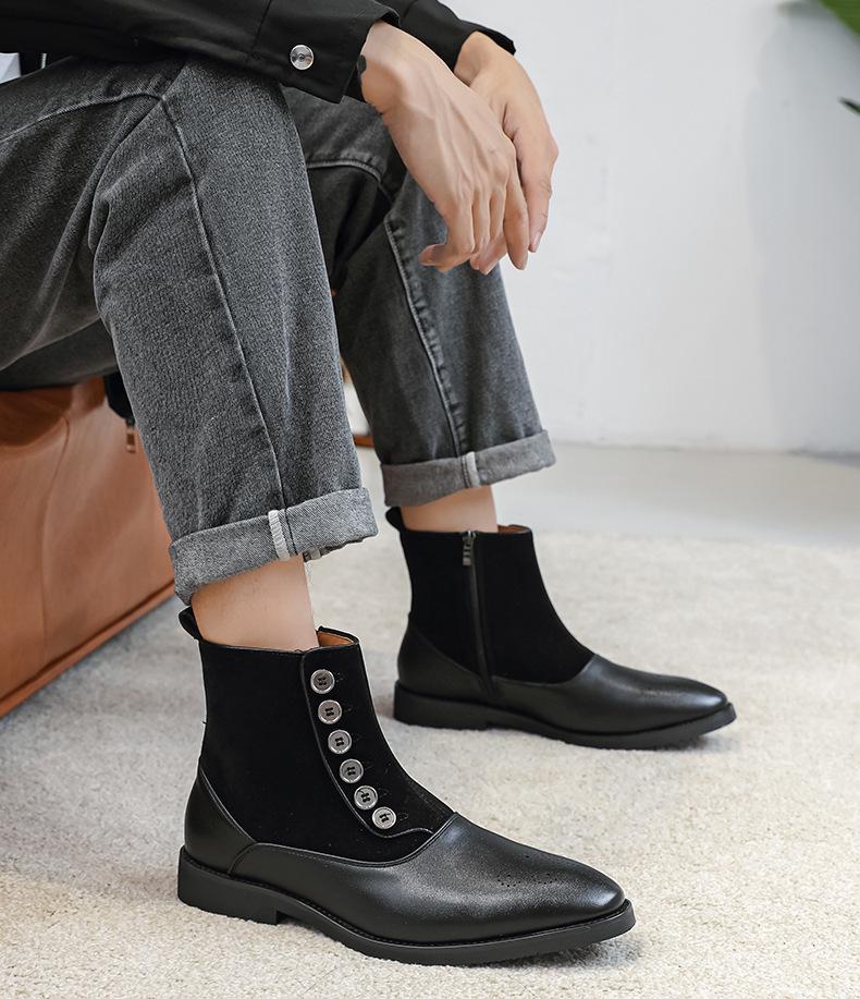 Men's Retro Leather Side-Zip Buckle Martin Boots