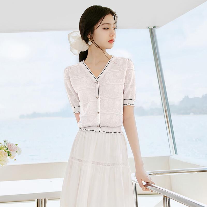 Xiangying Women s V-Neck Knit Short Sleeve Top L