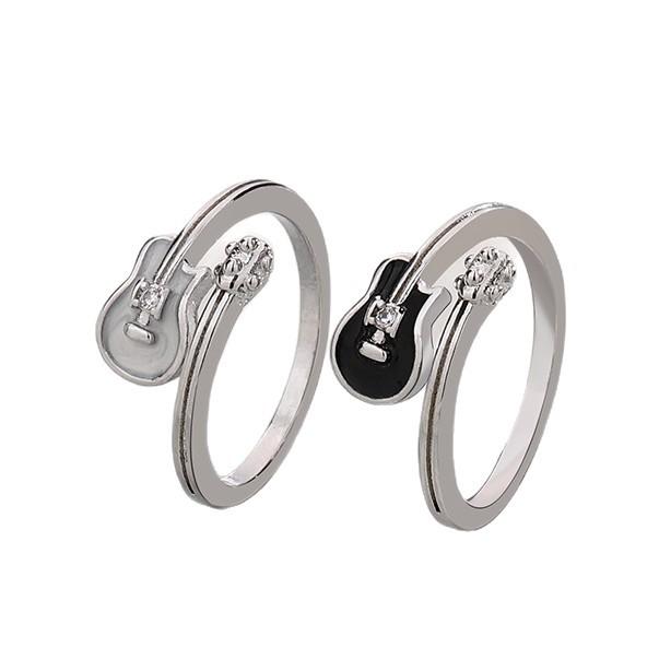 White Guitar Ring Cool Rock Black Instrument Open Index Finger Ring