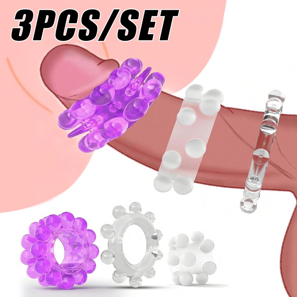 Mens 3 Pcs/Set Penis Rings Set Penis with 3D Beads for Couple Sex Penis Toy Male Delay Ejaculation Lasting Silicone Erection Ring Male Sex Toys
