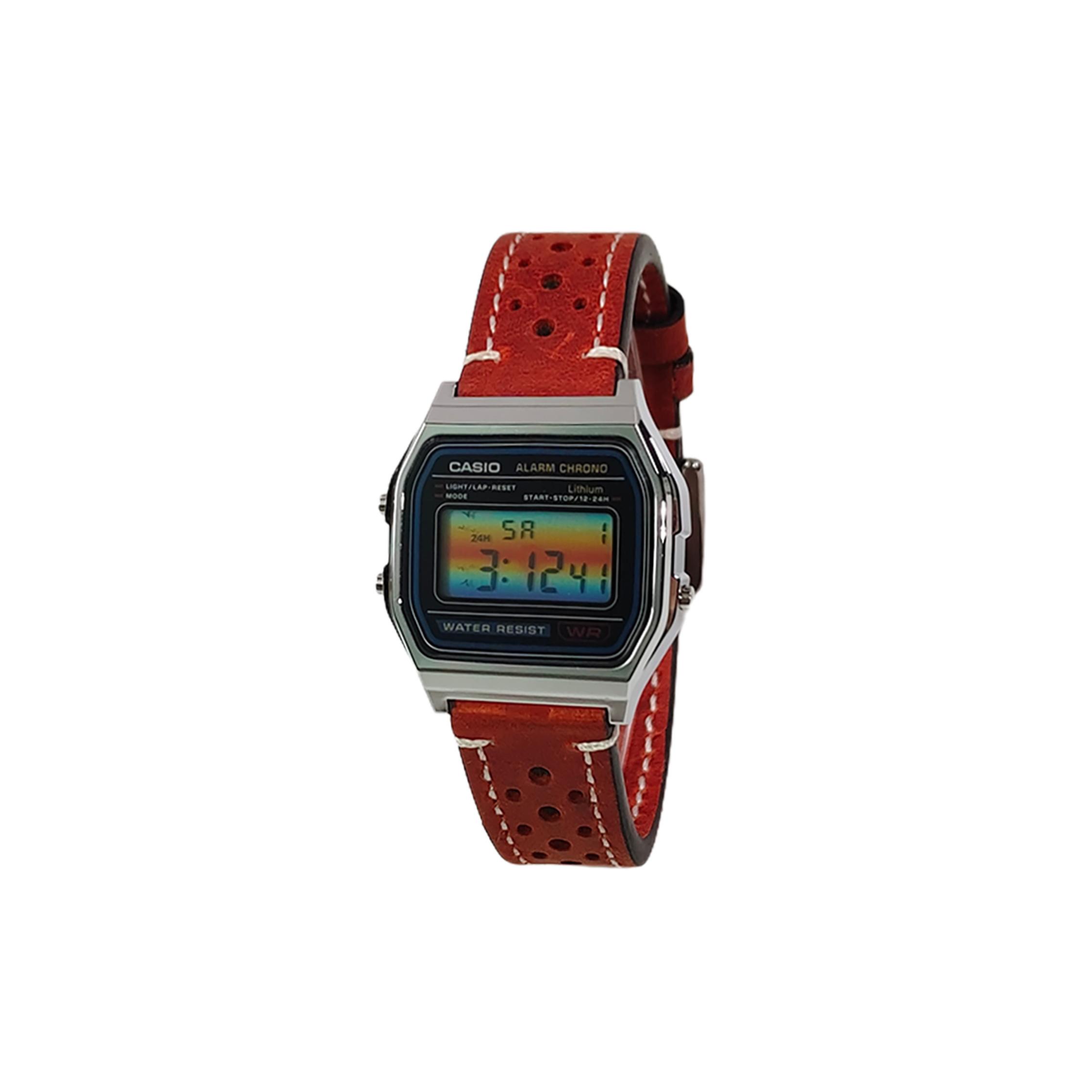 CASIO Custom Collection Quartz Movement Leather Strap Watch Unisex Multicolor Watch Dial A158WA-1(Watch1100--) Red Strap