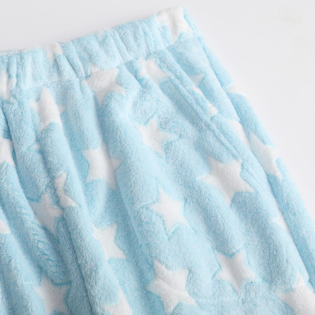 Dámské pyžamové kalhoty, Plyšové pyžamové kalhoty, Měkké pyžamové kalhoty s elastickým pasem, Kalhoty s hvězdami a 2 kapsami